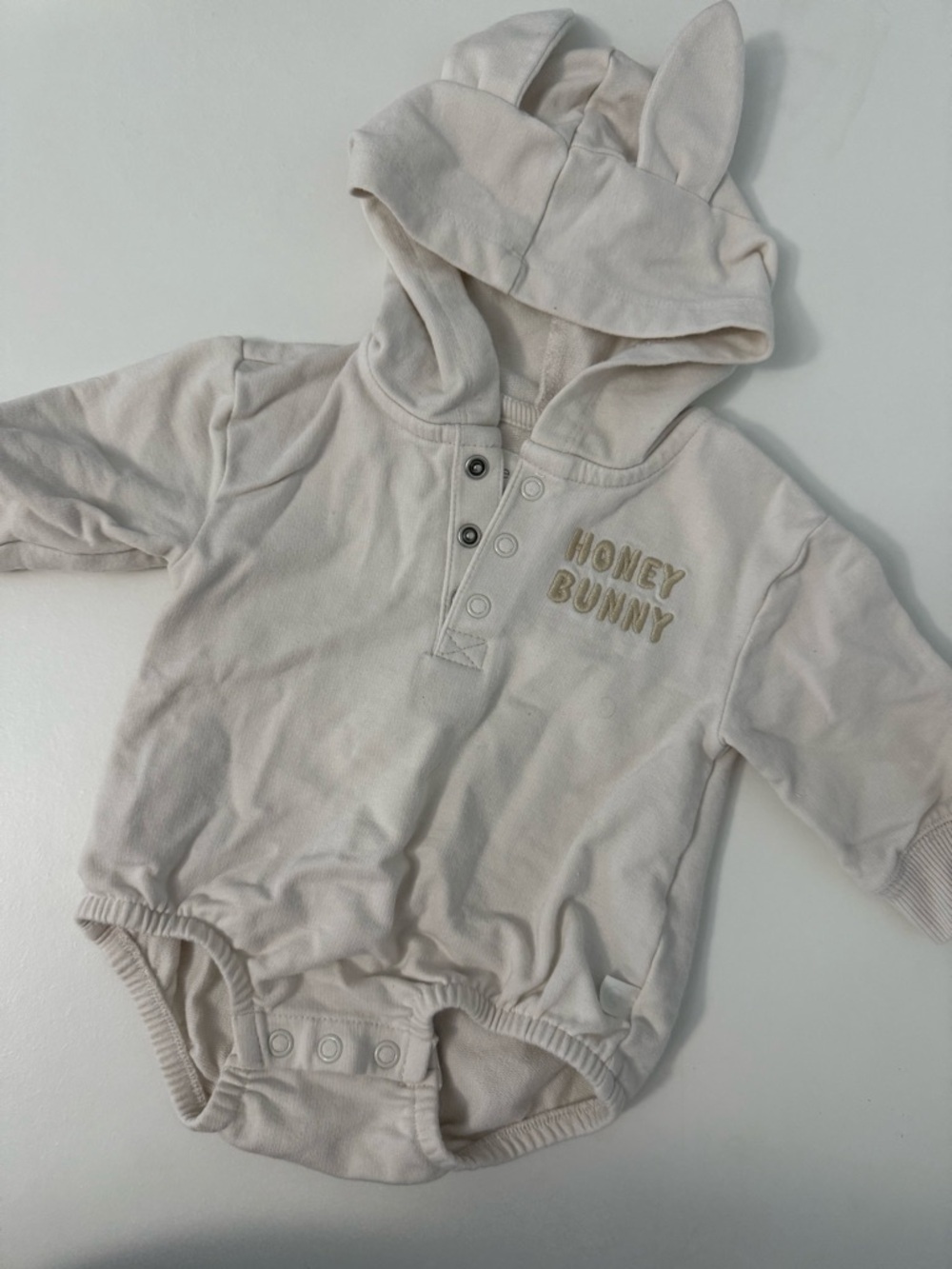 Honey Bunny Cream Hooded Baby Bodysuit One-Piece